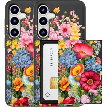 Imagem de MUQR Capa compatível com Samsung Galaxy S23+ Plus com suporte de cartão fofo - Capa tipo carteira robusta com design Kawaii, proteção contra quedas de grau militar para mulheres (flor de jardim preta