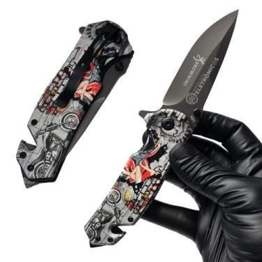 Imagem de Canivete Cabo Metal Semi Automático Com Clip Trava Liner Lock Para Sob