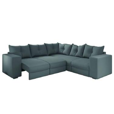 Imagem de Sofá de Canto Retrátil 5 Lugares Veludo New Qatar Selmer - EXATA, Cinz