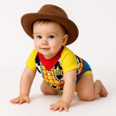 Imagem de Fantasia Woody bebê menino body temático com chapéu mesversário (Woody, P)