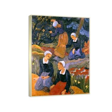 Imagem de RYLJCZ Reprodução de pinturas a óleo Paul Sérusier - Quatro jovens - Impressão de arte de paisagem vintage - Arte de parede em tela para decorações de casa e escritório 55 x 77 cm (21,6 x 30,3 pol