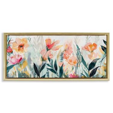 Imagem de Stupell Industries Arte de parede em tela flutuante com moldura dourada Flower Garden Whispers por Elara Yasna, 14 x 31