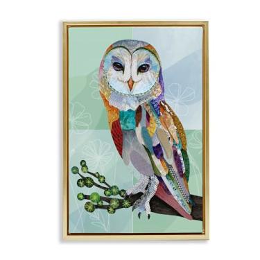 Imagem de Stupell Industries Coruja de celeiro com padrão boho moldura dourada flutuante, arte de parede, design de Lisa Morales, 78 x 53 cm