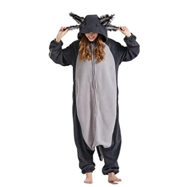 Imagem de DELEY Macacão adulto unissex de Axolotl, pijama de uma peça, fantasias de cosplay de Halloween, macacão para casa, macacão de animal, Melanoide, M