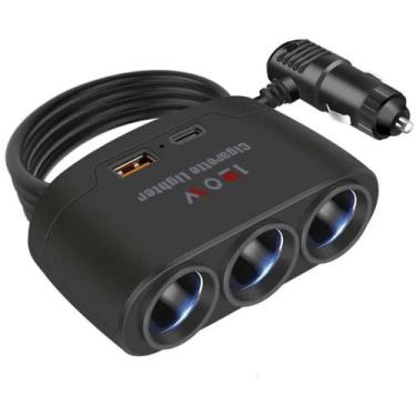 Imagem de Adaptador Isqueiro Acendedor Carro Triplo 120w Para Giroflex - Genéric