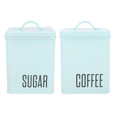 Imagem de Jogo Potes De Aço Lata Azul Porta Mantimentos Açúcar + Café - Hauskraf