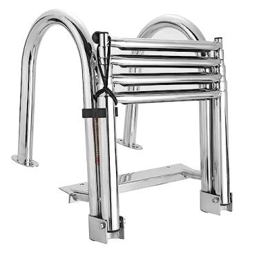 Imagem de Escada telescópica para barco, 4 degraus, pontão, escada, de aço inoxidável, dobrável, telescópica, entrada traseira, escada, para barco, piscinas, escada