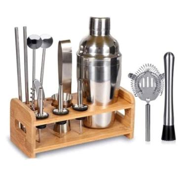 Imagem de Kit de bartender, conjunto de 11 peças, coqueteleira de aço inoxidável, kit de barman profissional com suporte para experiência de mistura de bebidas, conjunto de coqueteleira