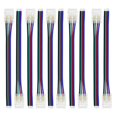 Imagem de LightingWill Conectores de LED RGB de 4 pinos 10 mm, 10 peças de conectores de fita de LED transparente sem solda, conector de fita de LED 4 condutores para tiras multicoloridas SMD 5050