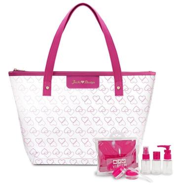 Imagem de Kit De Bolsa Transparente E Frascos De Viagem De 7 Peças Pink