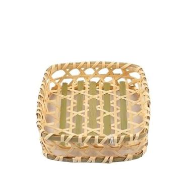 Imagem de Cestas de armazenamento de bambu trançado à mão, organizador decorativo para casa, frutas e lanches(Small square basket)