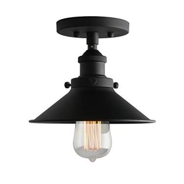 Imagem de Phansthy Luminária de teto industrial semiembutida, luminária pendente de 1 luz com persiana de metal de 20,6 cm, lâmpada suspensa vintage para quarto, cozinha, sala de estar, sala de jantar (cúpula