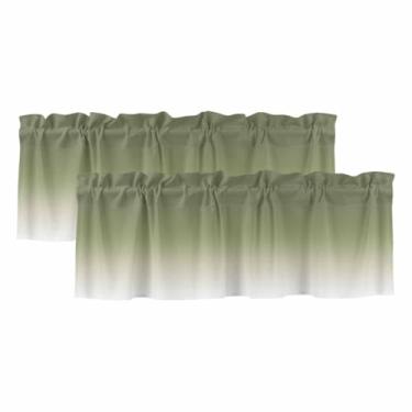 Imagem de Pacote com 2 cortinas de sanefa para cozinha, janelas, verde-sálvia, dégradé ombré, cortina de bolso para varão, fundo de cor sólida, acabamento de janela pequena para quarto, sala de estar, banheiro