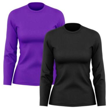 Imagem de Kit 2 Camisetas Feminina Manga Longa Dry Fit Básica Lisa Proteção Sola