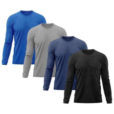Imagem de Kit 4 Camisetas Masculina Térmica Proteção Solar UV  50/ Academia Tshi