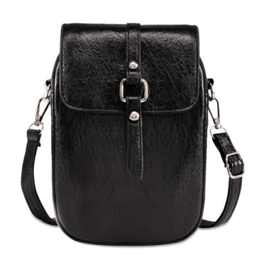 Imagem de Toptime Bolsas transversais pequenas para mulheres e homens, bolsa de couro vintage para celular com 2 bolsos com zíper, bolsas pretas modernas com orifício para fone de ouvido, bolsas de ombro leves