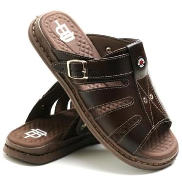 Imagem de Sandália Franciscana Anti Stress Chinelo Masculino Couro Legítimo (Café, BR, Adulto, Numérico, 43)