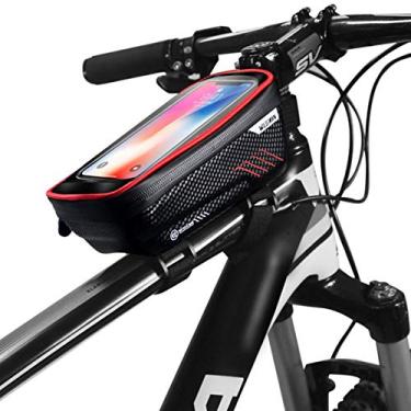 Imagem de WILD MAN Capa rígida para celular com tela sensível ao toque tipo bolsa para bicicleta à prova d'água para ciclismo de estrada e montanha (vermelha, E2)