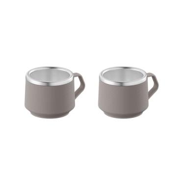 Imagem de Tramontina Conjunto de Xícaras para Café Empilháveis em Aço Inox com Revestimento em ABS Cinza 2 Peças 80 ml