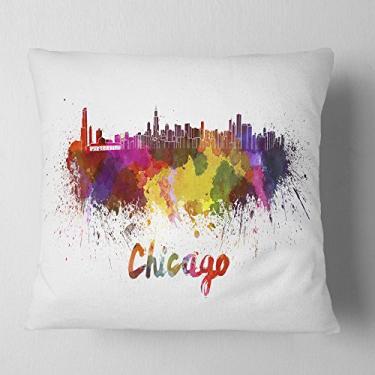 Imagem de Designart Chicago Skyline' Cityscape Throw Living Room, Sofá, Almofada de alta qualidade + Capa de almofada impressa em ambos os lados 66 cm x 66 cm