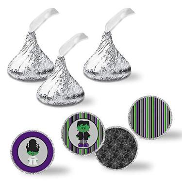 Imagem de Frankenstein Etiquetas adesivas de beijo de festa de Halloween, 300 adesivos circulares de festa tamanho 1,9 cm para beijos de gotas de chocolate da AmandaCreation, ótimo para lembrancinhas de festa, selos de envelope e sacos de brindes