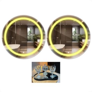 Imagem de Kit 2 Espelhos Redondo Jateado Com Led Touch 50x50 Aparador Decorativo Lavabo + Bandeja (Quente)