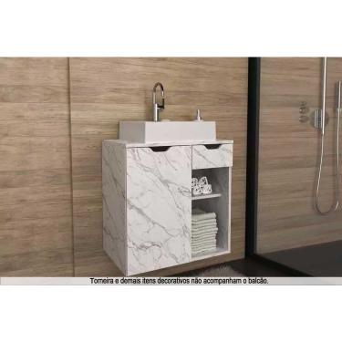 Imagem de Conjunto de Banheiro Balcão Suspenso BN3605 c/ Cuba BN3600 60cm Mármore Branco - Tecno Mobili