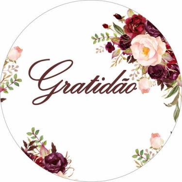 Imagem de Painel de Tecido Sublimado Redondo Gratidão Flores Aquarela c/ Elástic