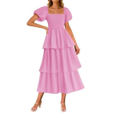 Imagem de Vestido feminino ZESICA 2025, verão, boho, midi, rosa, tamanho L