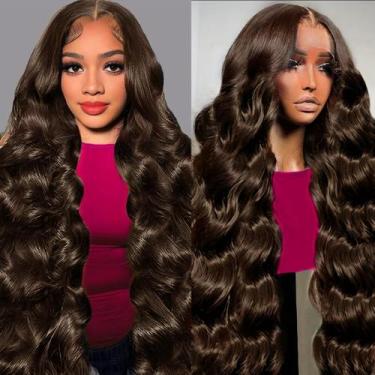 Imagem de Peruca frontal de renda Tiwugi Chocolate Brown Human Hair 30" 180%