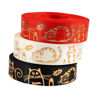 Imagem de Baoblaze 3 peças de fitas de embalagem de presente decorativas multiuso 2 cm fitas artesanais douradas impressas para feriados ano novo caixa de bolo buquê