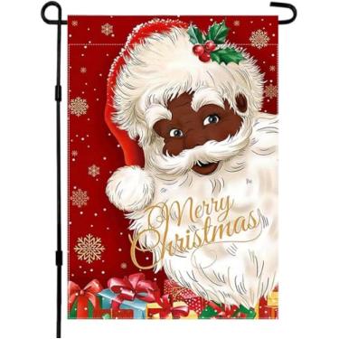 Imagem de CHAONENG Decorações de Natal pretas de Papai Noel, bandeira de jardim de feliz Natal, 30,5 x 45,7 cm, decoração de Natal, bandeiras de jardim de presépio religioso, decoração de férias para o inverno