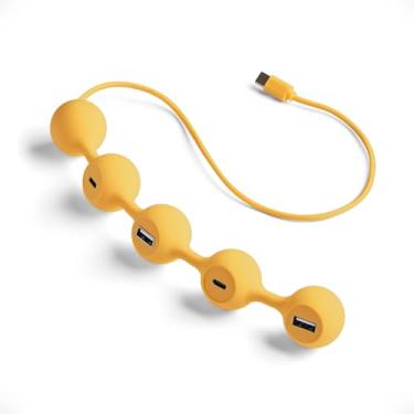 Imagem de LEXON Hub USB Peas HUB-C com 2 portas USB-A e 2 USB-C, extensor USB multiportas para MacBook, Ultrabooks e tablets, adaptador USB C para USB, suporta carregamento e transferência de dados - amarelo