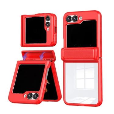 Imagem de Capa transparente com proteção de dobradiça para Samsung Z Flip 6 5 Flip6 Flip5 5G, capa protetora de acrílico transparente à prova de choque, vermelha, para Samsung Galaxy Z Flip 6