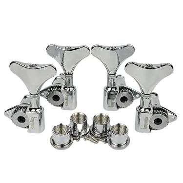 Imagem de KAYNES Cabeças de máquina de guitarra baixo elétrica prata proporção 1:24 afinadores afinadores de chave de afinação de guitarra substituição de engrenagem aberta para Jazz Precision (2R + 2L, Chrome)