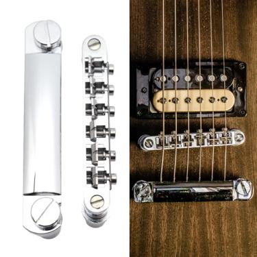Imagem de Conjunto de ponte de guitarra de 6 cordas, Tune-O-Matic Bridge e Stop Bar Tailpiece com âncoras e pinos para guitarra elétrica Epiphone Les Paul LP SG (cromada)