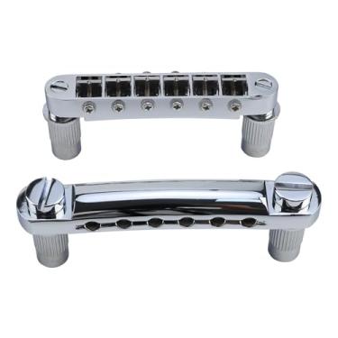 Imagem de OVSAL Chrome Tune-O-Matic Guitar Bridge e Stop Bar Tailpiece Combo M8 Metric Thread 6 Cordas Ponte Fixa Compatível com Peças de Reposição de Guitarra Elétrica Estilo LP SG Les Paul