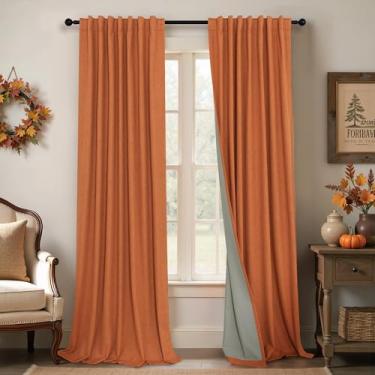 Imagem de Cortinas blackout laranja queimado para sala de estar 272 cm de comprimento, 2 painéis, aba traseira, cortinas térmicas pretas para quarto, pátio, porta de vidro deslizante, persianas verticais