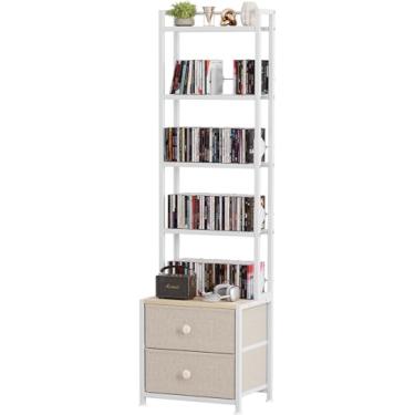 Imagem de Epouseter Rack de armazenamento de CD com gaveta, prateleira organizadora de DVD de 5 camadas com rolhas ajustáveis, suporte de armazenamento de mídia para CD/DVD, livros e jogos, ideal para sala de