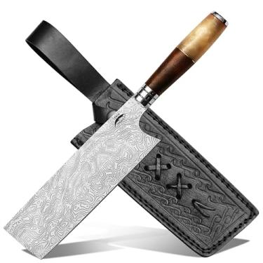 Imagem de prime damascus Faca Nakiri Chef - Cutelo para cortar carne e vegetais - Melhor presente de cozinha feito à mão
