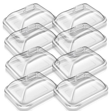 Imagem de Tiangrid Pacote com 8 bandejas de acrílico transparente com tampa de cúpula, bandeja retangular de comida para bolo, sobremesa, buffet, servir comida, banquetes, festas, restaurante, exibição, 27,5 x
