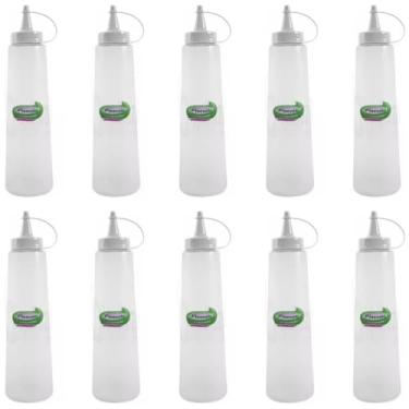 Imagem de Kit com 10 Bisnagas para Molhos 400ml - Profissional para Ketchup, Mostarda, Maionese - Cor Branco - Ideal para Restaurantes, Bares, Lanchonetes e Confeitarias