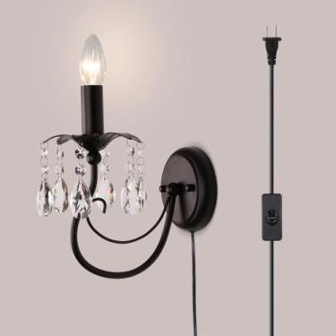 Imagem de dareyu Arandelas de parede pretas, arandela de parede de cristal vintage, arandela de parede de vela de fazenda cabeceira interna meados do século para banheiro, quarto, sala de estar, corredor