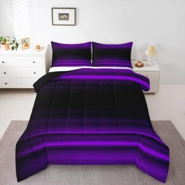 Imagem de Erosebridal Conjunto de edredom com estampa 3D moderna, estilo ombré, para crianças, meninas, meninos, arte abstrata, estampa 3D, roxo, preto e macio