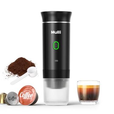 Imagem de Mulli Máquina de café expresso elétrica sem fio - Cafeteira portátil para café moído e cápsula NS com tecnologia de autoaquecimento. Perfeita para trailers, caminhadas, acampamento, escritório e
