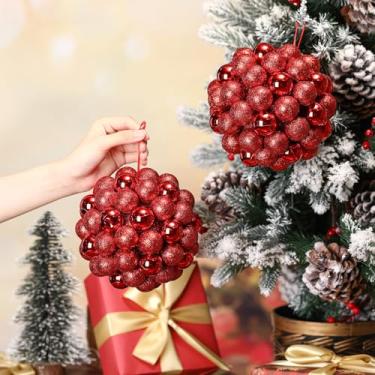 Imagem de Sosation 2 peças de enfeites grandes de bolas de pendurar de Natal para teto, 15 cm, com glitter, à prova de estilhaçamento, decorações para pendurar para decoração de festa de Natal e ambientes