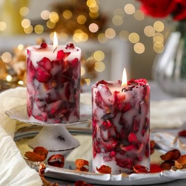 Imagem de Nuanchu 2 velas de pilar de rosa para mulheres com pétala de rosa real seca cera de soja vela de pilar infundida perfumada para presente de inauguração de casa de aniversário aconchegante relaxamento