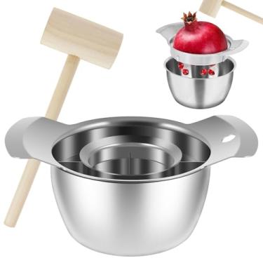 Imagem de Ferramenta de descascar romã, deseeder de romã de aço inoxidável, conjunto de ferramentas de remoção de Aril de romã com tigela e martelo de madeira, ferramenta de descascar semeadora de romã de alta