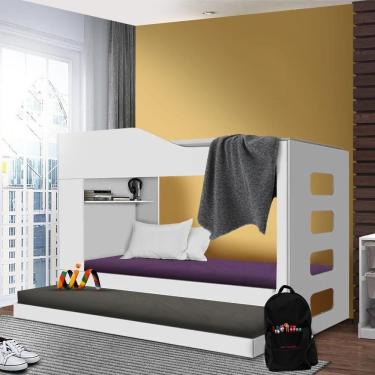 Imagem de Beliche 100% Mdf Solteiro Com Cama Auxiliar Branco Halia Shop Jm