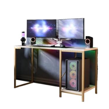 Imagem de Mesa de jogo e escritório em casa e prateleiras de estilo industrial(Branco Dourado)